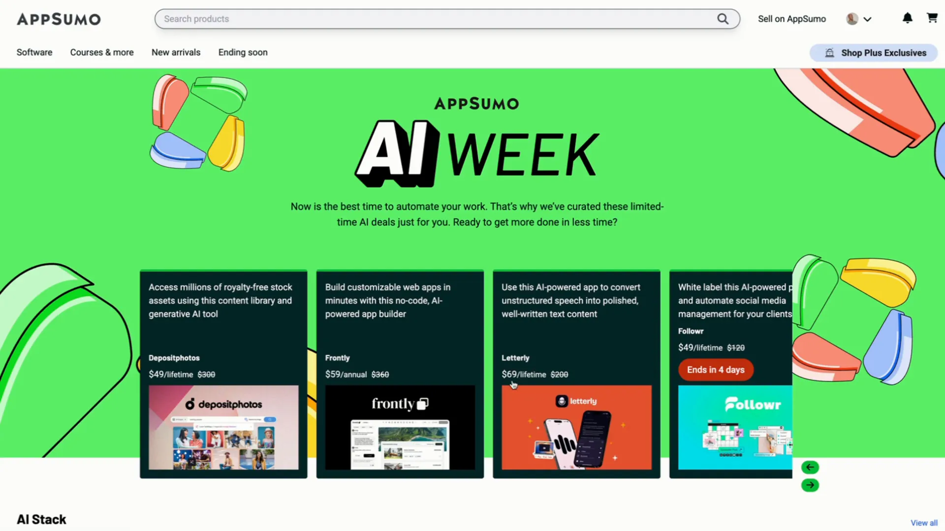 The best ai tools during ai week on appsumo include Letterly-here-is-a-screenshot-of appsumo-ai-week